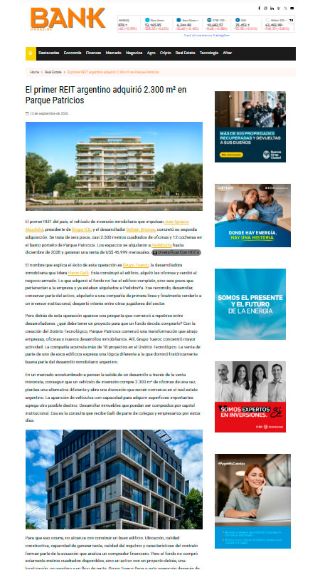 El primer REIT argentino adquirió 2.300 m² en Parque Patricios